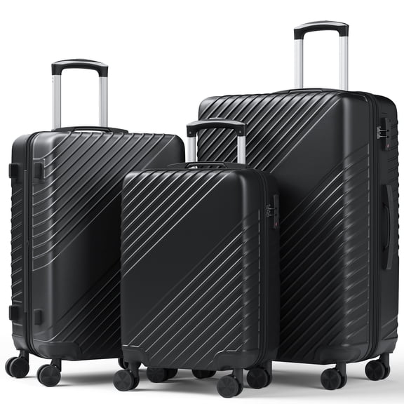 3-Piece Luggage Set - Carry-On & Large& Medium Checked Luggage with Dual Spinner Wheels - Durable Polypropylene Hardshell - TSA Lock, Airline-Approved - Expandable Hard Shell(Black)