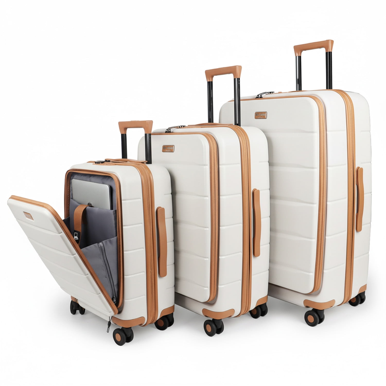 3 Piece Luggage Set,Hardside Expandable Front Opening Spinner Luggage with TSA Lock,Lightweight Hardshell Suitcase Set,20"/24"/28",Beige,CY2431