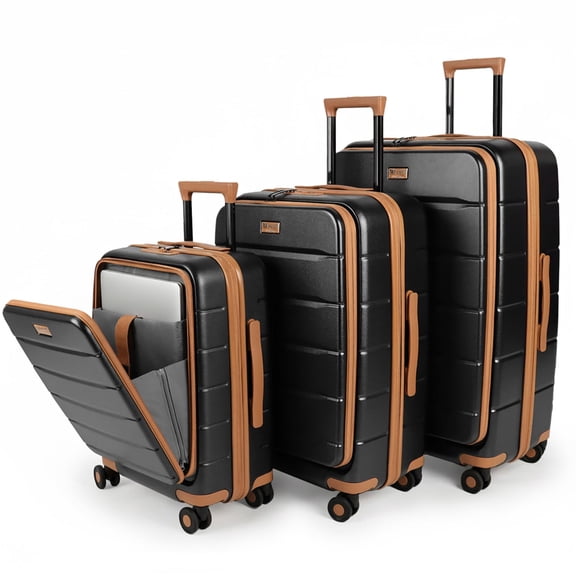 New York Xpress 3 Piece Hardside Luggage Set Expandable Front Opening Suitcase with TSA Lock, 20/24/28in, Black, Cy2431