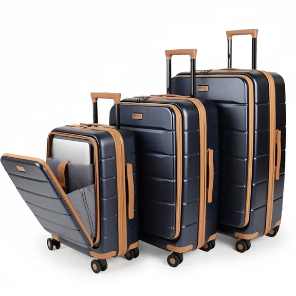 3 Piece Luggage Set,Hardside Expandable Front Opening Spinner Luggage with TSA Lock,Lightweight Hardshell Suitcase Set,20"/24"/28",Blue,CY2431