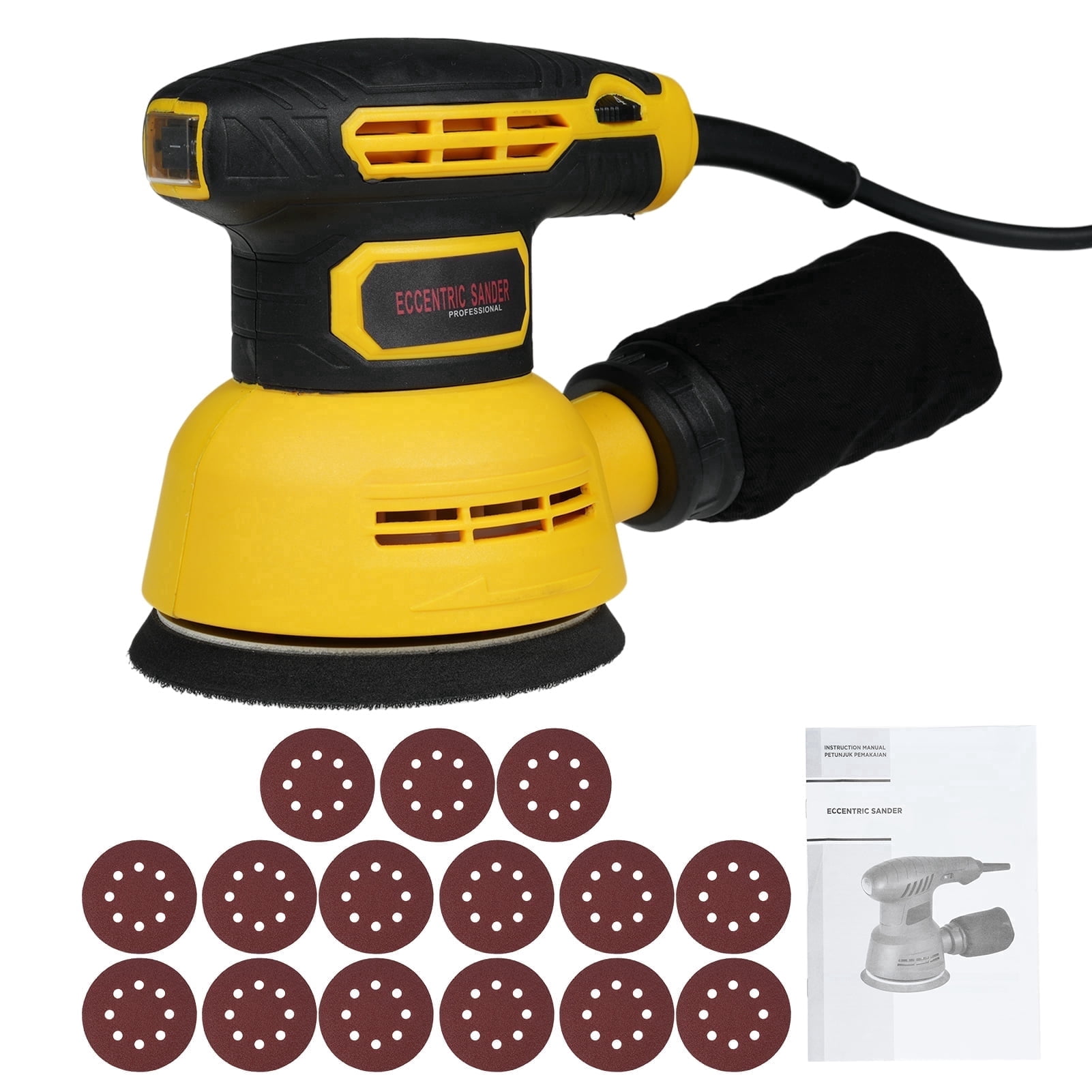 High Speed Sanders 5-Inch Random Orbital Sander with 15Pcs Sandpapers, 12000RPM 6 Variable ...