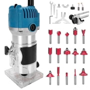 Compact Wood Router, 6 Amp 30000 RPM Palm Router Tool with 15-Piece 1/4" Router Bits Set & Accessories for Wood Trimming, DIY