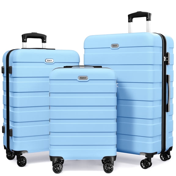 Luggage Set 3 Piece,PC ABS Lightweight Hardside Suitcases with TSA Lock,Carry on luggage with Wheels,LightBlue