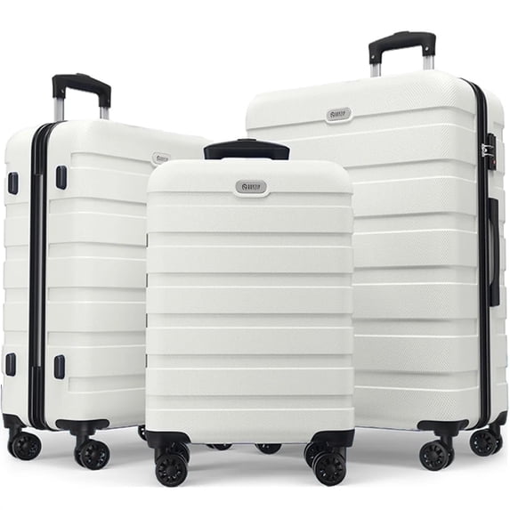 Luggage Set 3 Piece,PC ABS Lightweight Hardside Suitcases with TSA Lock,Carry on luggage with Wheels,White