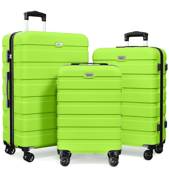 Luggage Set 3 Piece,PC ABS Lightweight Hardside Suitcases with TSA Lock,Carry on luggage with Wheels,AppleGreen