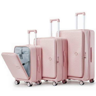 3 Piece Luggage Set Lightweight Suitcase with TSA Lock, PC Hard Shell Travel Luggage with Front Pocket and Spinner Wheels, Pink (20in24in28in)