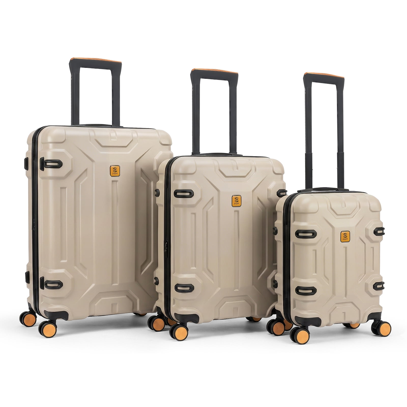 3 Piece Luggage Sets ABS Hard Shell Suitcase with TSA Lock 360° Spinner Wheels, Carry On & Checked Luggage Beige