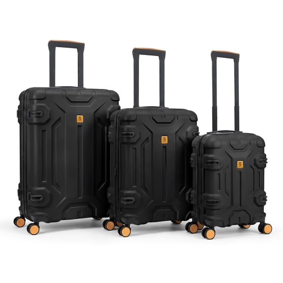 3 Piece Luggage Sets ABS Hard Shell Suitcase with TSA Lock 360° Spinner Wheels, Carry On & Checked Luggage Black