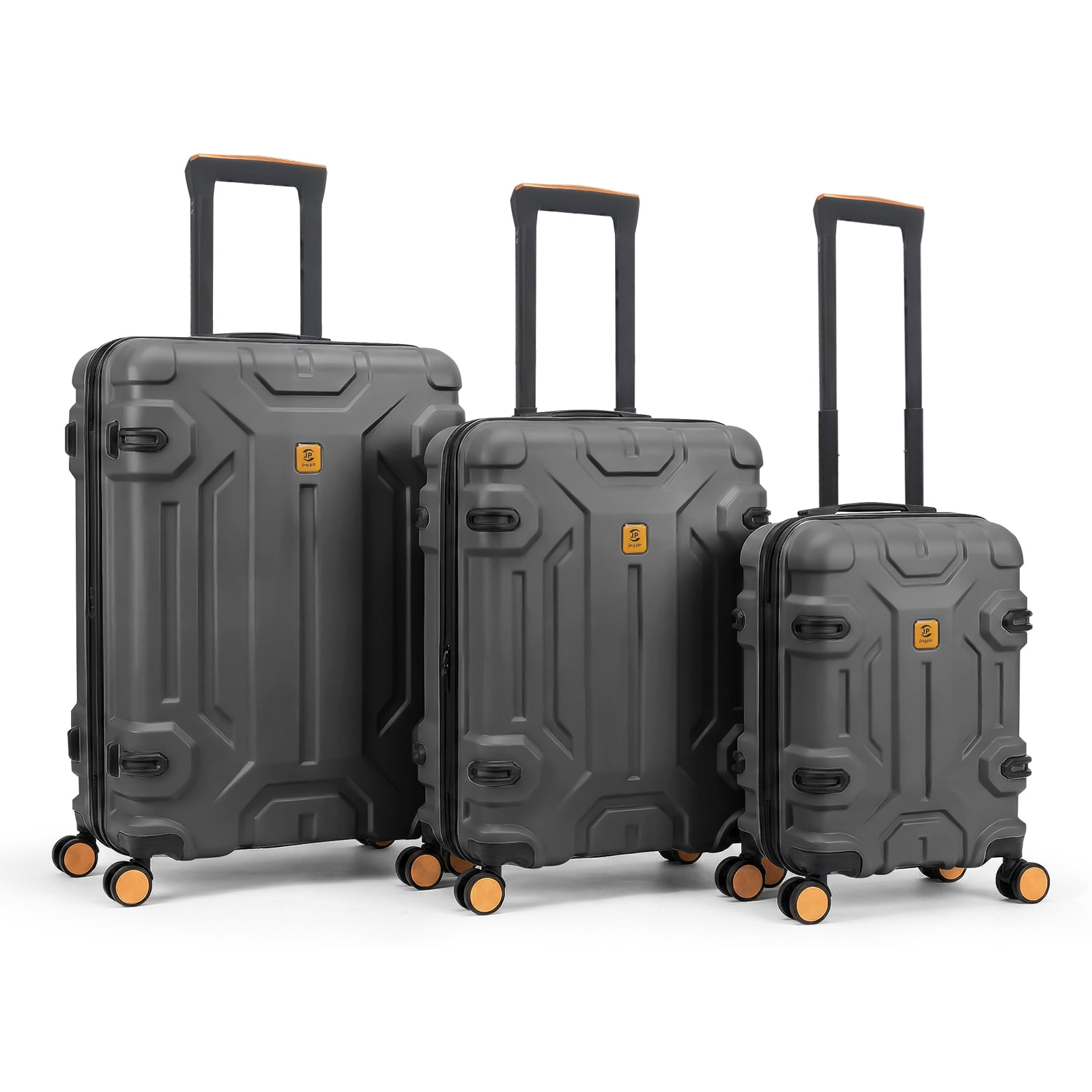3 Piece Luggage Sets ABS Hard Shell Suitcase with TSA Lock 360° Spinner Wheels, Carry On & Checked Luggage Dark Grey