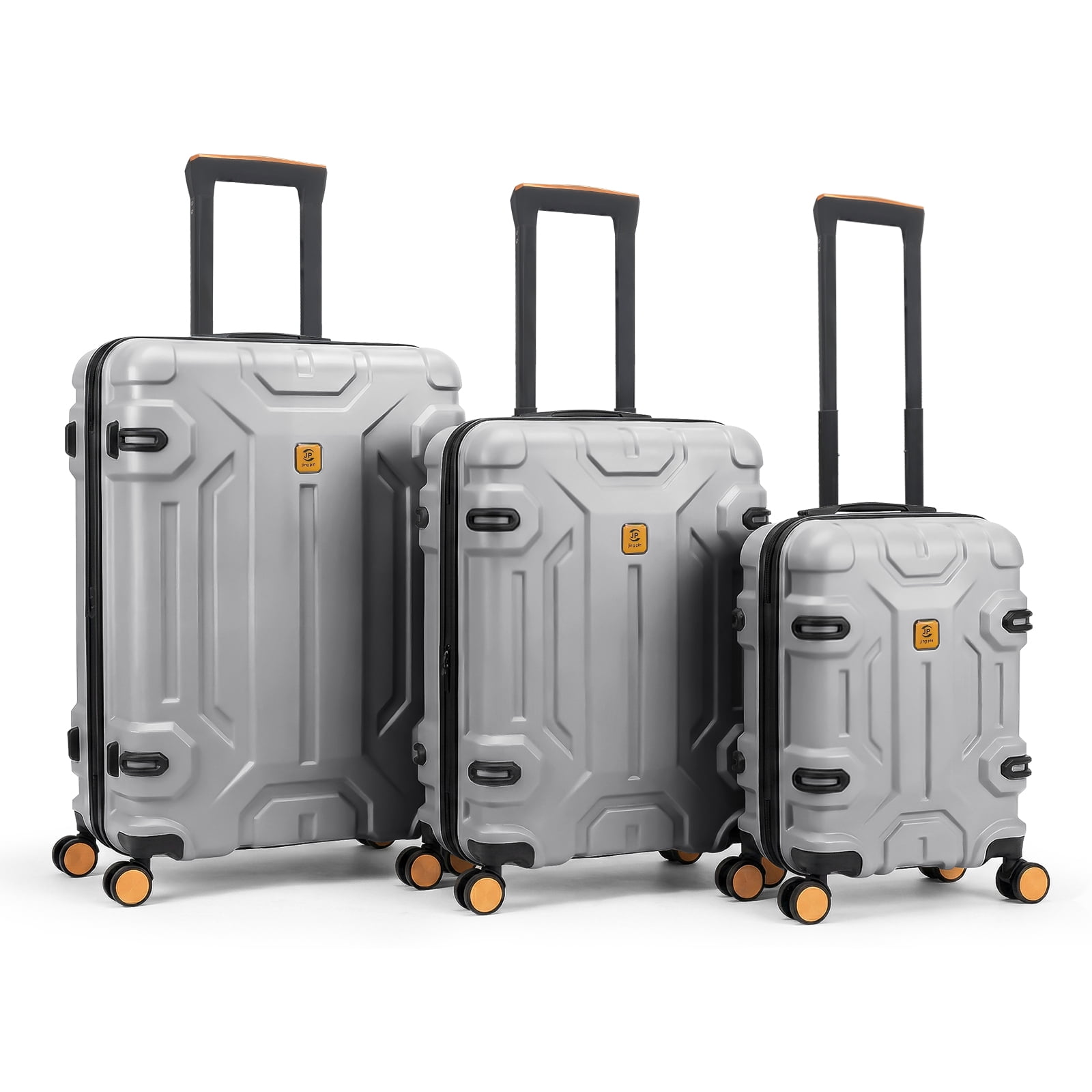 3 Piece Luggage Sets ABS Hard Shell Suitcase with TSA Lock 360° Spinner Wheels, Carry On & Checked Luggage Silver