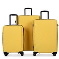 thumbnail image 1 of 3 Piece Luggage Sets, ABS Lightweight Suitcase(20/24/28), Carry on Hard-Shell Luggage with 2 Hooks, Telescopic Handle, Spinner Wheels and TSA Lock, Yellow, 1 of 9
