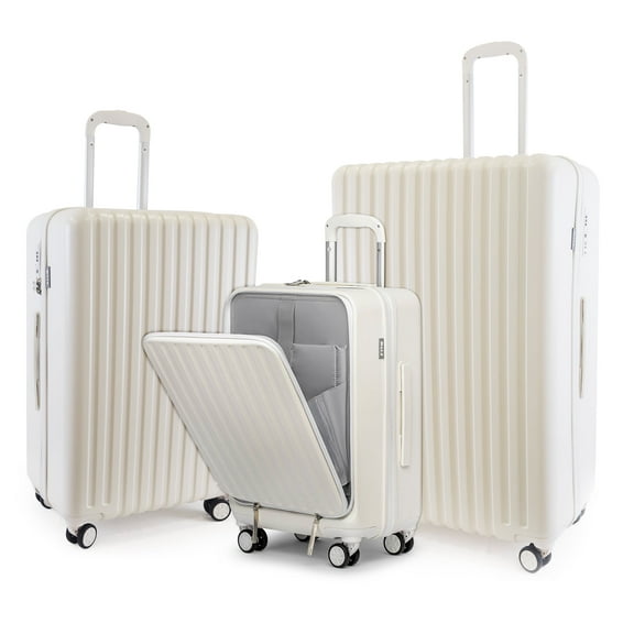 3 Piece Luggage Sets,Front Open Hard Shell 100% PC Suitcase With Double Spinner Wheels & TSA Lock