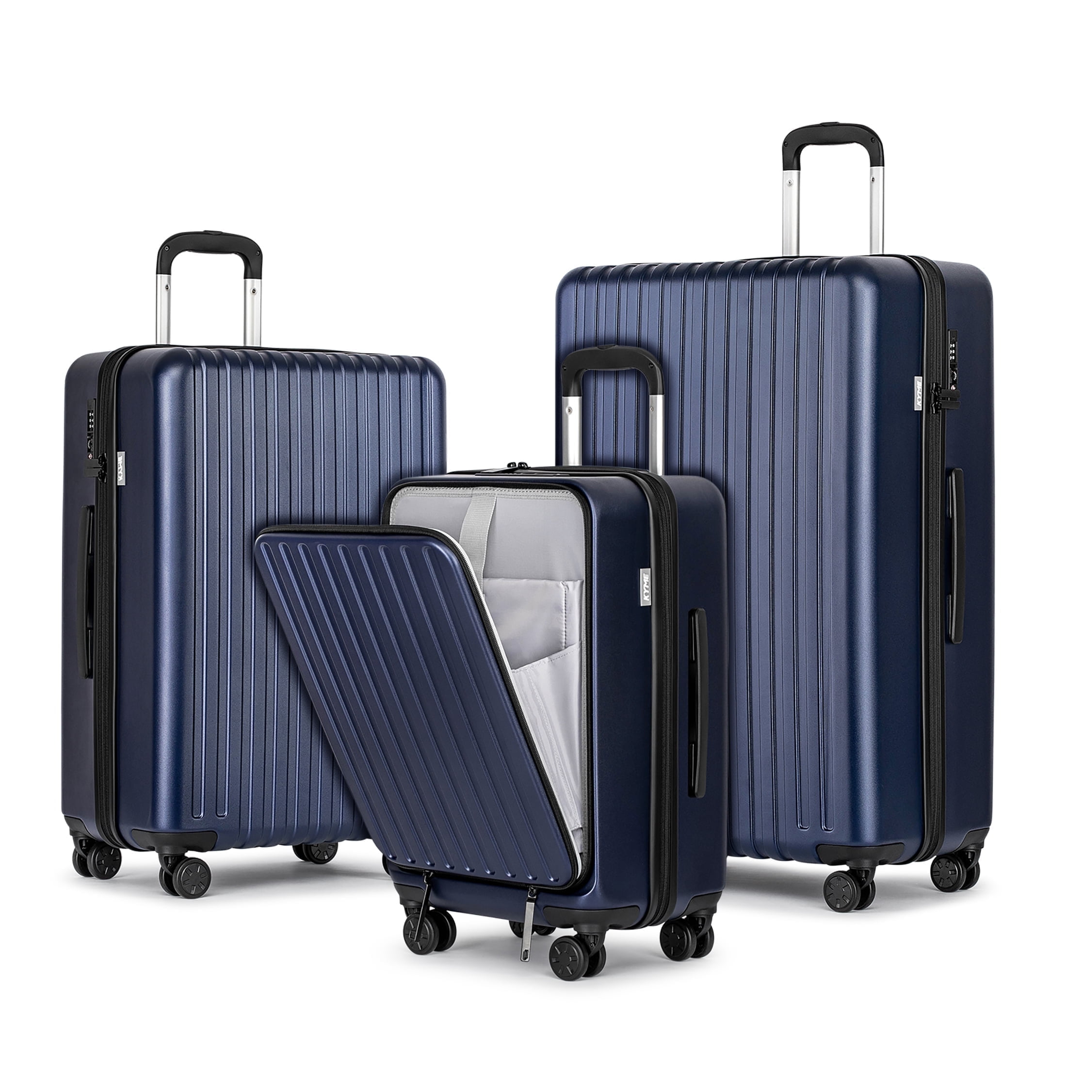 3 Piece Luggage Sets,Front Open Hard Shell 100% PC Suitcase With Double Spinner Wheels & TSA Lock