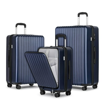 3 Piece Luggage Sets,Front Open Hard Shell 100% PC Suitcase With Double Spinner Wheels & TSA Lock