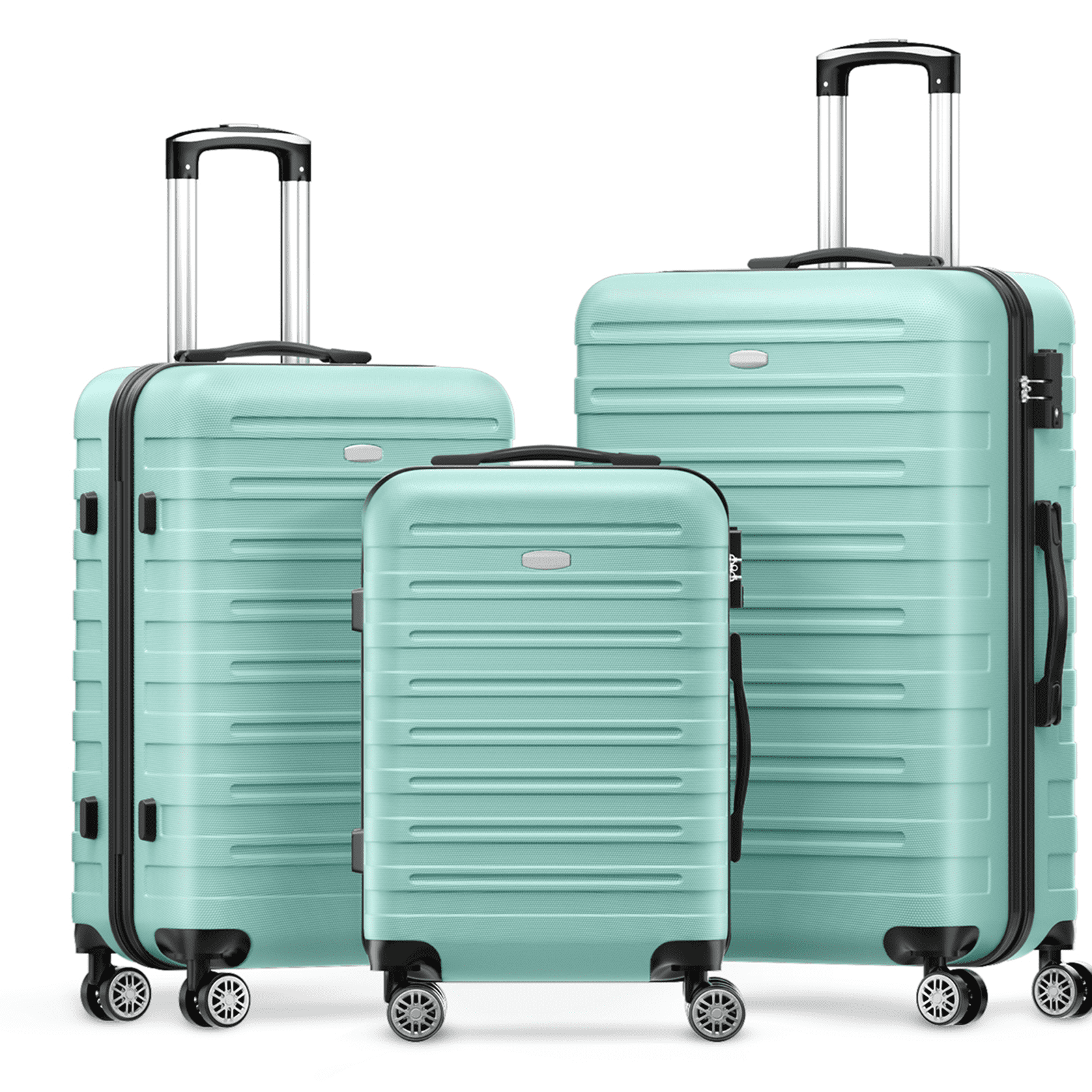 3 Piece Luggage Sets Hard Shell Suitcase Set with Spinner Wheels 20" 24" 28",Mint Green