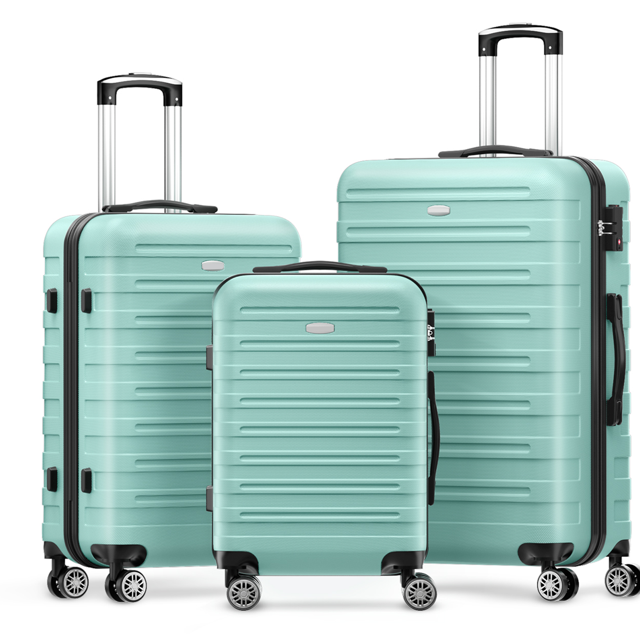 3 Piece Luggage Sets Hard Shell Suitcase Set with Spinner Wheels 20" 24" 28",Mint Green