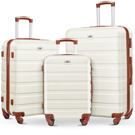 3 Piece Luggage Sets Hard Shell Suitcase Set with Spinner Wheels for Travel Trips Business 20" 24" 28", Beige Tan
