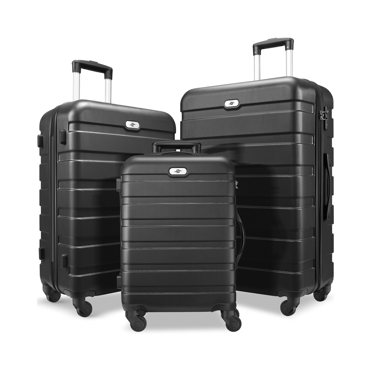 LARVENDER 6 Piece Luggage Set - Expandable Suitcases With Spinner Wheels Black
