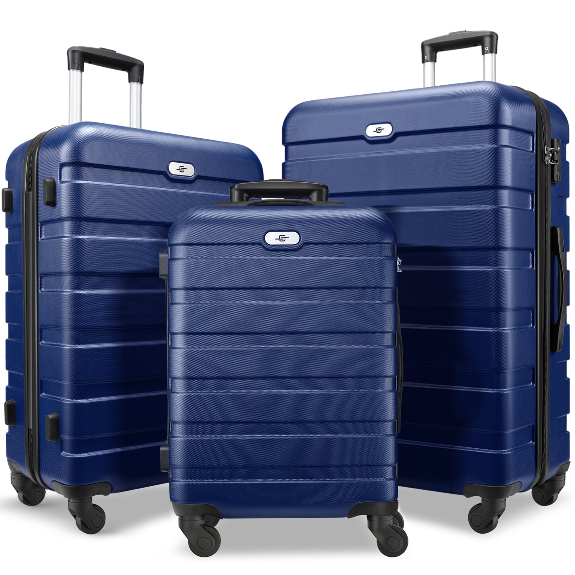 3 Piece Luggage Sets Hard Shell Suitcase Set with Spinner Wheels for Travel Trips Business 20" 24" 28", Navy Blue  (图1)