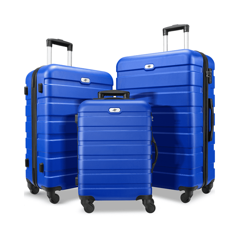 3 Piece Luggage Sets Hard Shell Suitcase Set with Spinner Wheels for Travel  Trips Business 20 24 28, Navy Blue