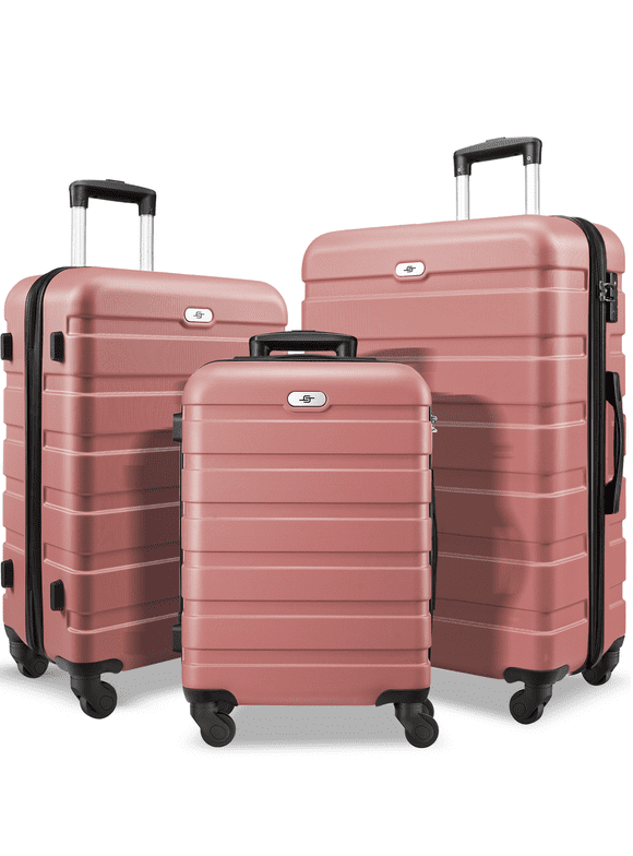 3 Piece Luggage Sets Hard Shell Suitcase Set with Spinner Wheels for Travel Trips Business 20" 24" 28", Rose Gold