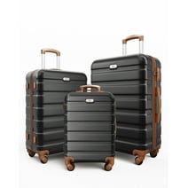 3 Piece Luggage Sets Hard Shell Suitcase Set with Wheels 20" 24" 28", Black-brown