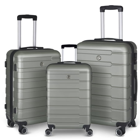 3-Piece Luggage Sets,Hardside Luggage Set with TSA Lock Spinner,Lightweight Suitcase PC+ABS,Durable Luggage Set with 4-Wheel Spinner and Hooks, (20", 24", 28"),Grey