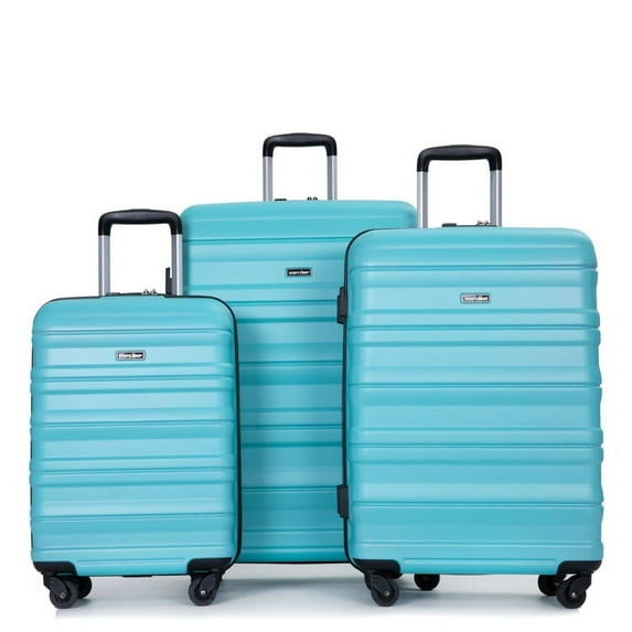 3 Piece Luggage Sets, PC Lightweight & Durable Expandable Suitcase with Two Hooks, Double Spinner Wheels, TSA Lock, 21''/25''/29'', Aqua Blue