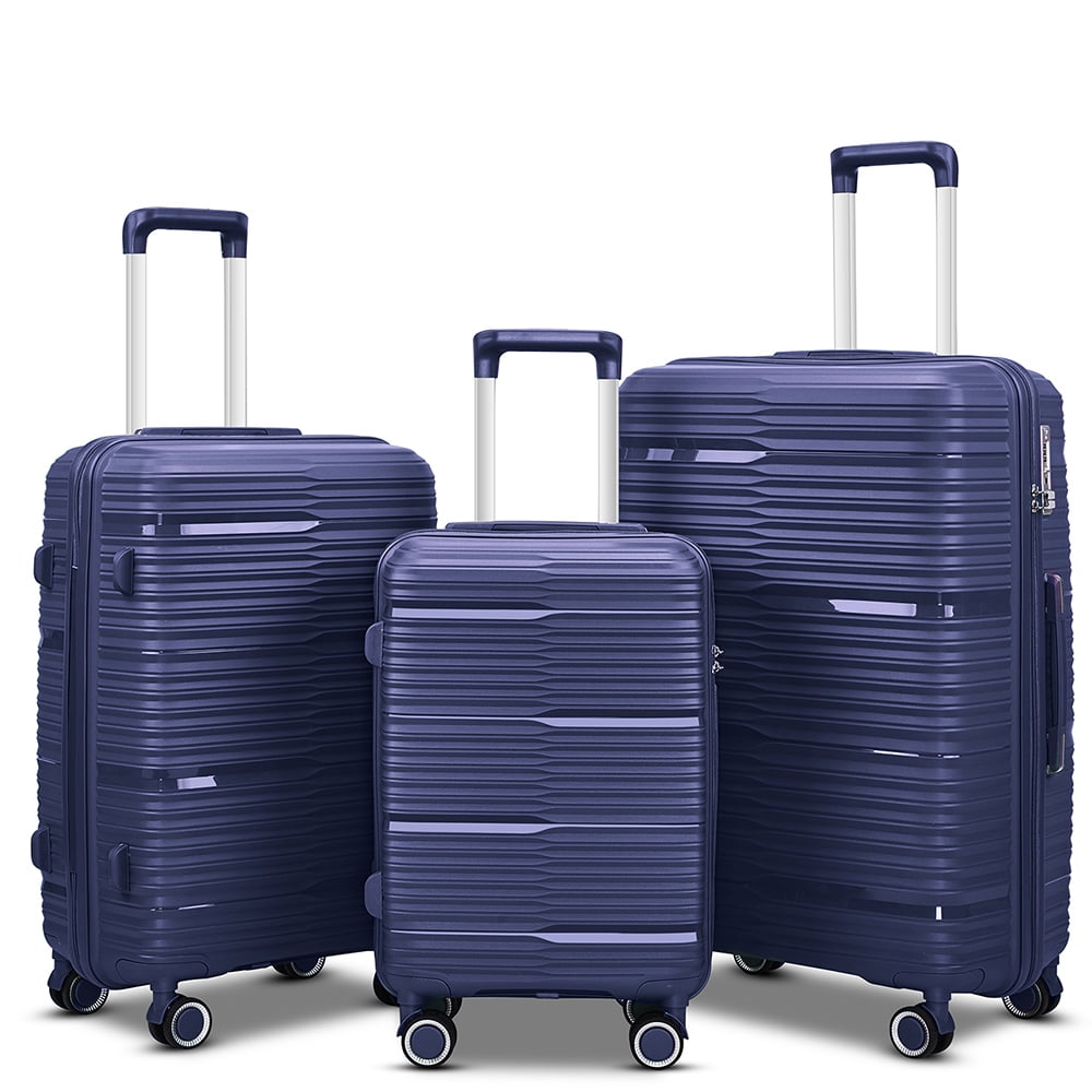 3 Piece Luggage Sets, PP Hardside Suitcase Set, TSA Lock, Blue ...
