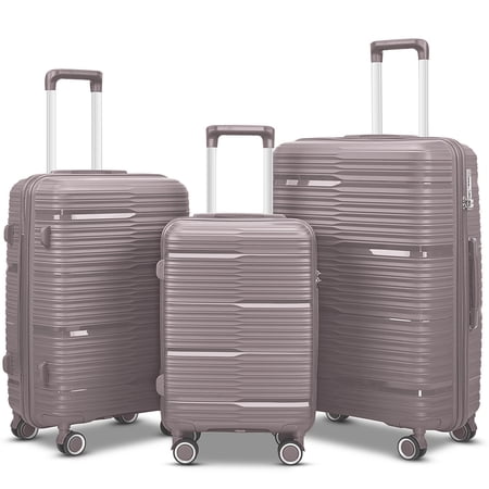 3 Piece Luggage Sets, PP Hardside Suitcase Set, TSA Lock, Gold