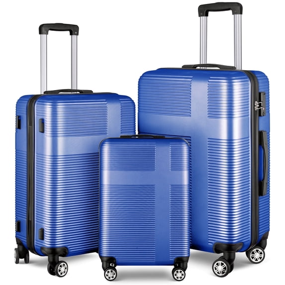 3 Piece Luggage Sets with TSA Lock ABS, Durable Luggage Set, Lightweight Suitcase with Hooks, Spinner Wheels, Cross Stripe Luggage Sets 20in/24in/28in(Blue)