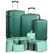 3 Piece Luggage Sets Travel Suitcase Set with 7PCS Organizer Bags, Green