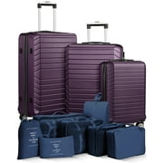 3 Piece Luggage Sets Travel Suitcase Set with 7PCS Organizer Bags, Purple