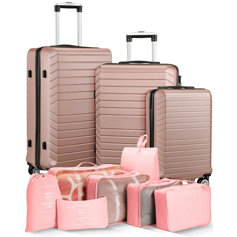 Suitour 3 Piece Luggage Sets Travel Suitcase Set with 7 Pieces Organizer Bags Rose