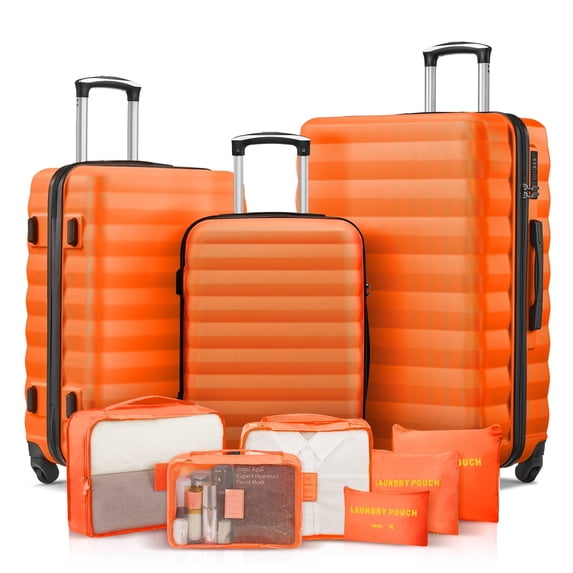 3 Piece Luggage Sets with 6 PC Organize Bags Lightweight Suitcases with Spinner Wheels, Orange