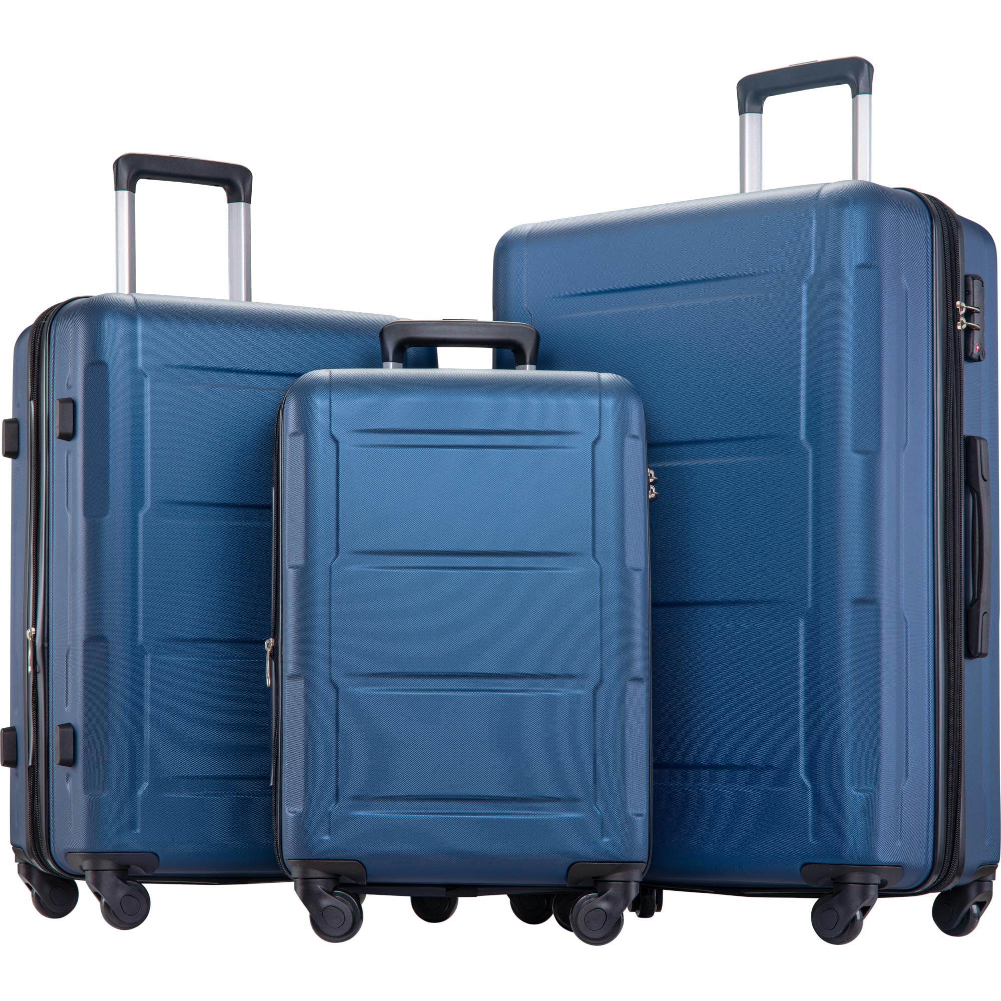 3 Piece Luggage Sets Hard Shell Suitcase Set with Spinner Wheels for Travel  Trips Business 20 24 28, Navy Blue