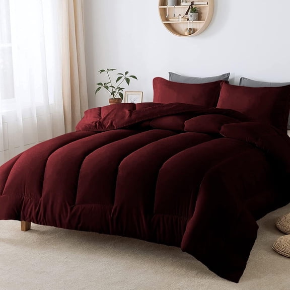 3 Piece Luxurious Straight Line Pattern Comforter All Season 800 Threads Count Full/Queen Size - Ultra Soft 550 GSM 100% Egyptian Cotton (Solid Wine Colour )