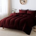 thumbnail image 1 of 3 Piece Luxurious Straight Line Pattern Comforter All Season 800 Threads Count King/Cal King Size - Ultra Soft 550 GSM 100% Egyptian Cotton (Solid Wine Colour ), 1 of 6