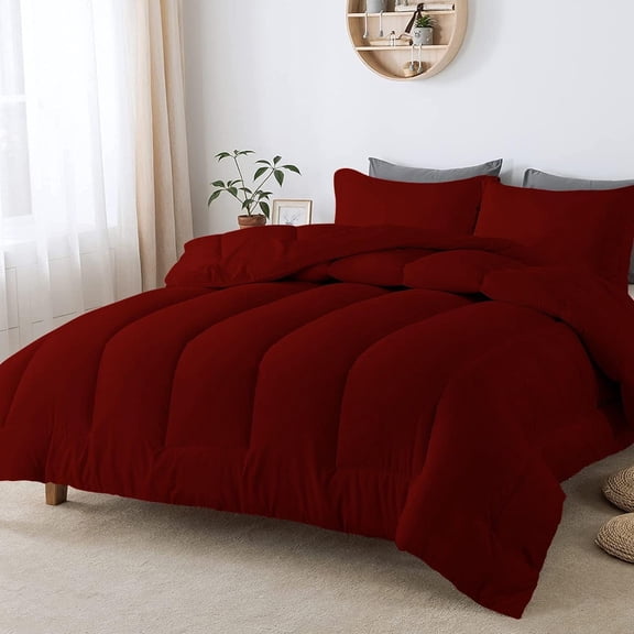 3 Piece Luxurious Straight Line Pattern Comforter All Season 800 Threads Count Oversized Queen Size - Ultra Soft 550 GSM 100% Egyptian Cotton (Solid Burgundy Colour )