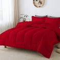 thumbnail image 1 of 3 Piece Luxurious Straight Line Pattern Comforter All Season 800 Threads Count Oversized Super King Size - Ultra Soft 550 GSM 100% Egyptian Cotton (Solid Red Colour ), 1 of 6