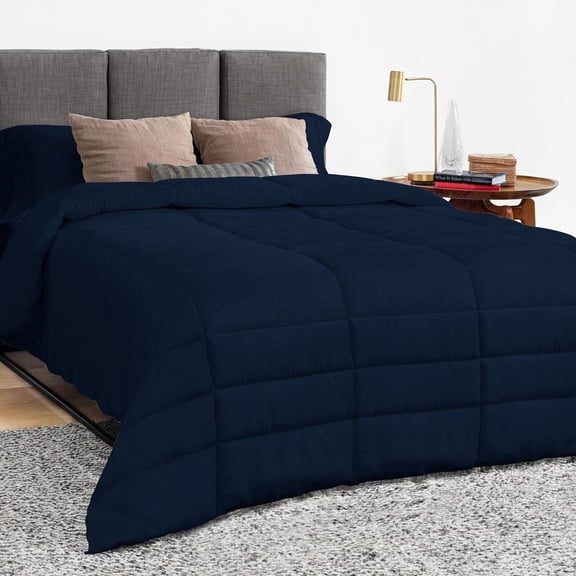 3 Piece Luxury Long Box Pattern Comforter By D.N.G. BEDDINGS Set Premium Super Soft, All Season, 800 Thread Count, 100% Egyptian Cotton, King/California King Size Navy Color