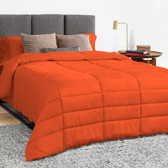 3 Piece Luxury Long Box Pattern Comforter By D.N.G. BEDDINGS Set Premium Super Soft, All Season, 800 Thread Count, 100% Egyptian Cotton, Twin/Twin XL Size Orange Color