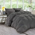 thumbnail image 1 of 3 Piece Luxury Pinch Pleated Comforter Set Premium Super Soft 800 Thread Count 100% Egyptian Cotton 400 GSM All Season Pintuck Comforter- Full/Queen Size (90" x 90) Inch, Dark Grey Solid, 1 of 5