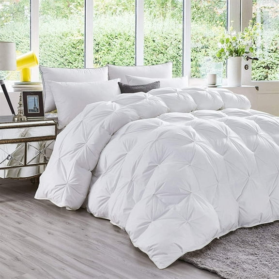 3 Piece Luxury Pinch Pleated Comforter Set Premium Super Soft 800 Thread Count 100% Egyptian Cotton 400 GSM All Season Pintuck Comforter- Super King Size (116" x 98) Inch, White Solid
