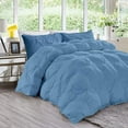 thumbnail image 1 of 3 Piece Luxury Pinch Pleated Comforter Set Premium Super Soft 800 Thread Count 100% Egyptian Cotton 400 GSM All Season Pintuck Comforter- Oversized Super King Size (120" x 98) Inch, Medium Blue Solid, 1 of 5