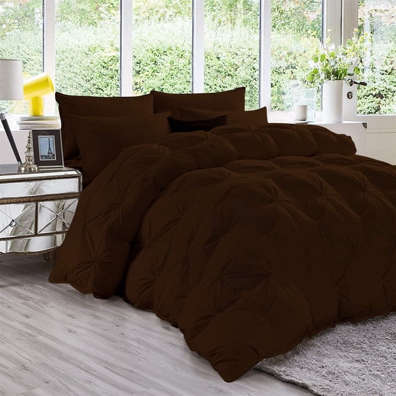 3 Piece Luxury Pinch Pleated Comforter Set Premium Super Soft 800 Thread Count 100% Egyptian Cotton 400 GSM All Season Pintuck Comforter- King/Cal-King Size (94" x 104) Inch, Chocolate Solid