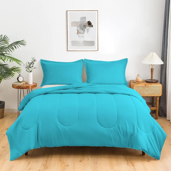 3 Piece Luxury Thicker Pattern Comforter Set, 800 TC, 100% Egyptian Cotton, Full/Queen Size Turquoise Blue Solid Color