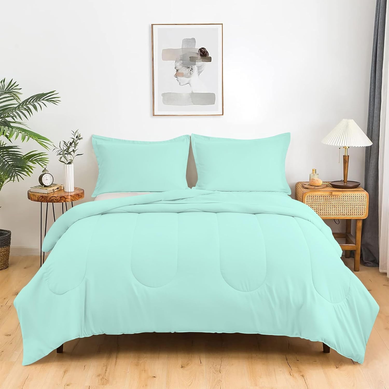 3 Piece Luxury Thicker Pattern Comforter Set, 800 TC, 100% Egyptian Cotton, King/California King Size Aqua Blue Solid Color