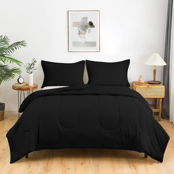 3 Piece Luxury Thicker Pattern Comforter Set, 800 TC, 100% Egyptian Cotton, King/California King Size Black Solid Color