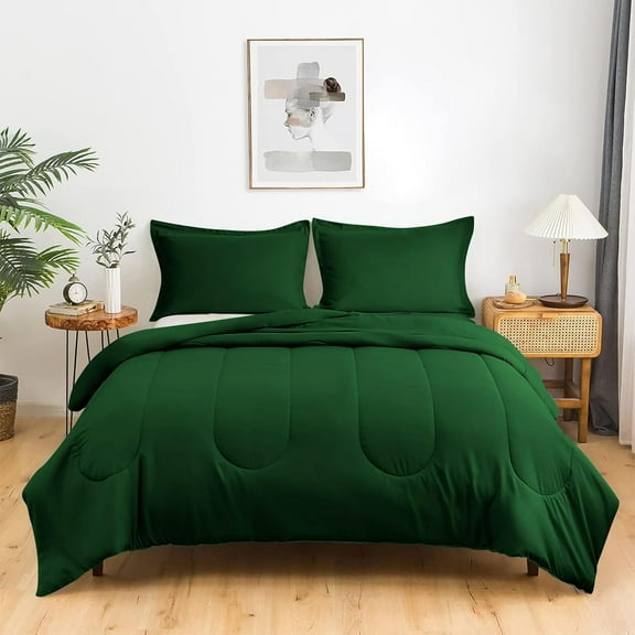 3 Piece Luxury Thicker Pattern Comforter Set, 800 TC, 100% Egyptian Cotton, Oversized Super King Size Green Solid Color